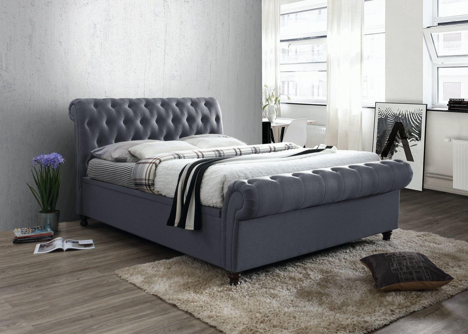 Castello Side Ottoman Bed Charcoal