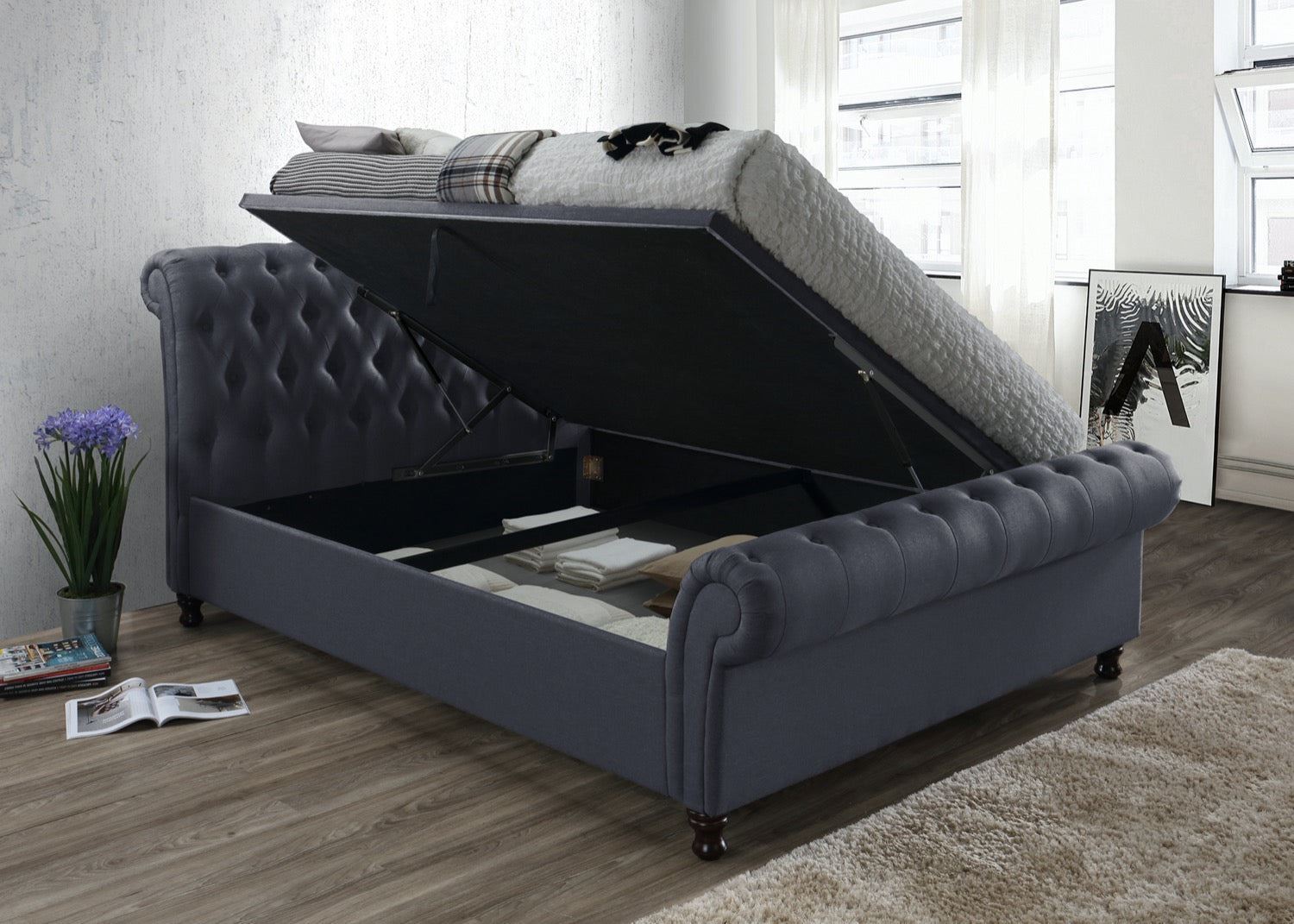 Castello Side Ottoman Bed Charcoal