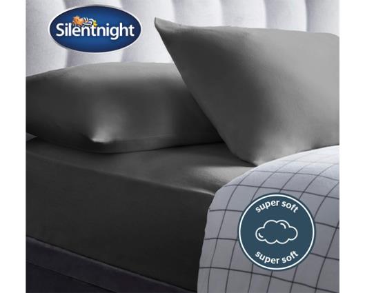 Single - Silentnight Brushed Cotton Fitted Sheet and Pillowcase Set - Charcoal