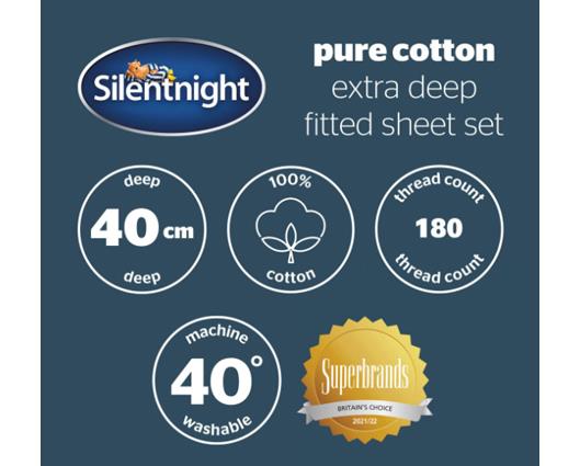 Superking - Silentnight Pure Cotton Extra Deep Fitted Sheet - Charcoal