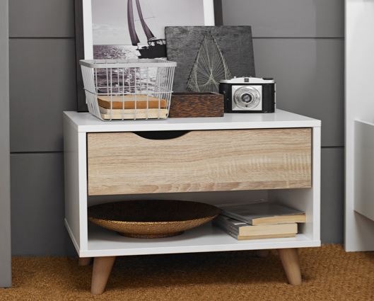 Stockholm 1 Drawer Bedside White - Oak