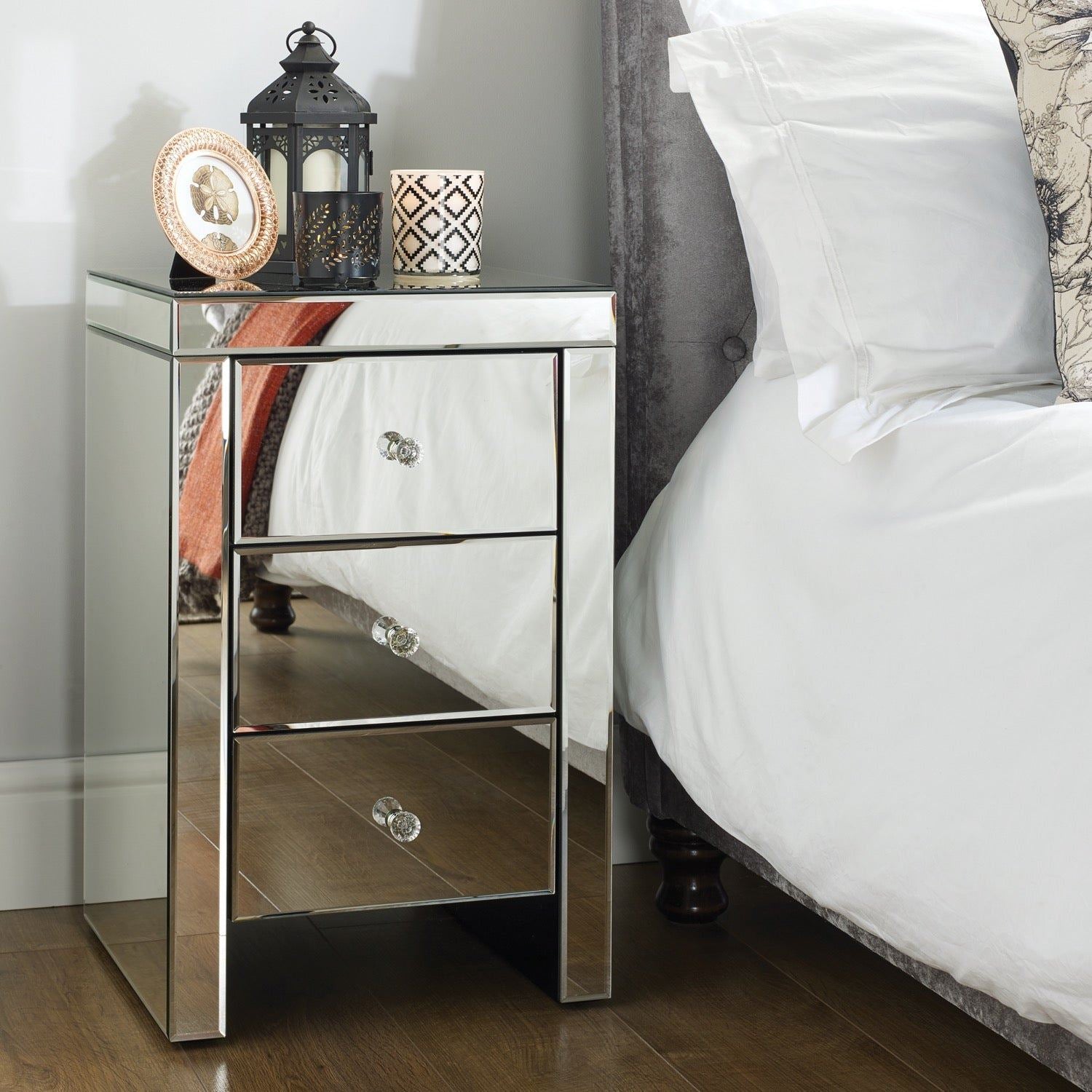 Seville 3 Drawer Bedside - Mirrored