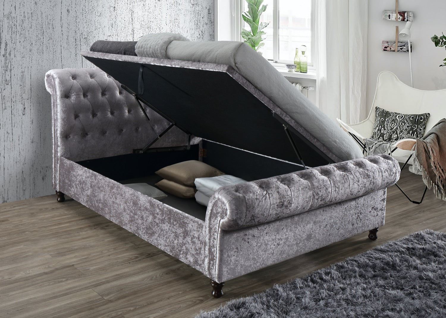 Castello Side Ottoman Bed - Steel