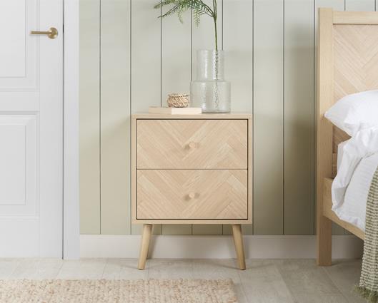 Herringford 2 Drawer Bedside - Oak