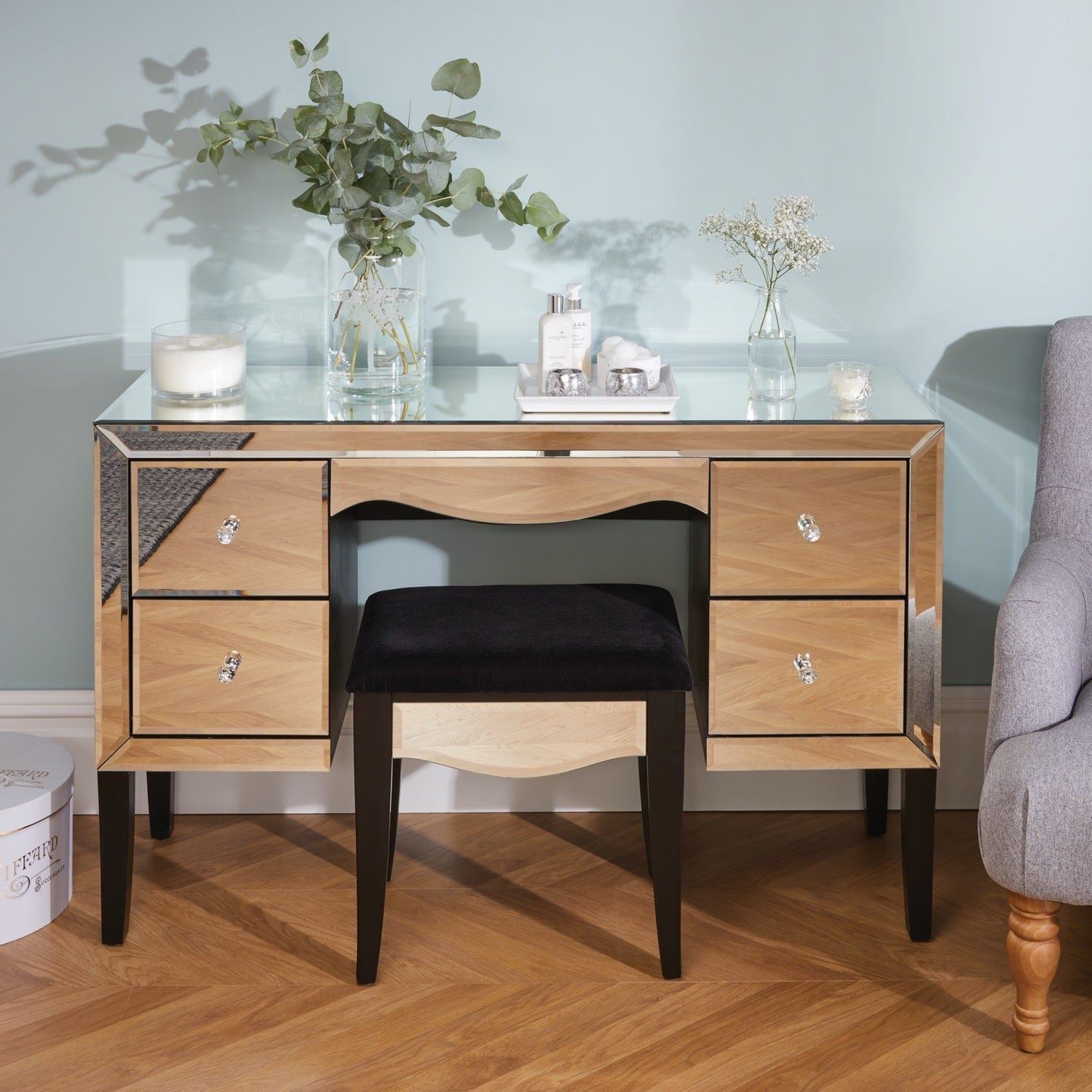 Palermo 4 Drawer Dressing Table - Mirrored