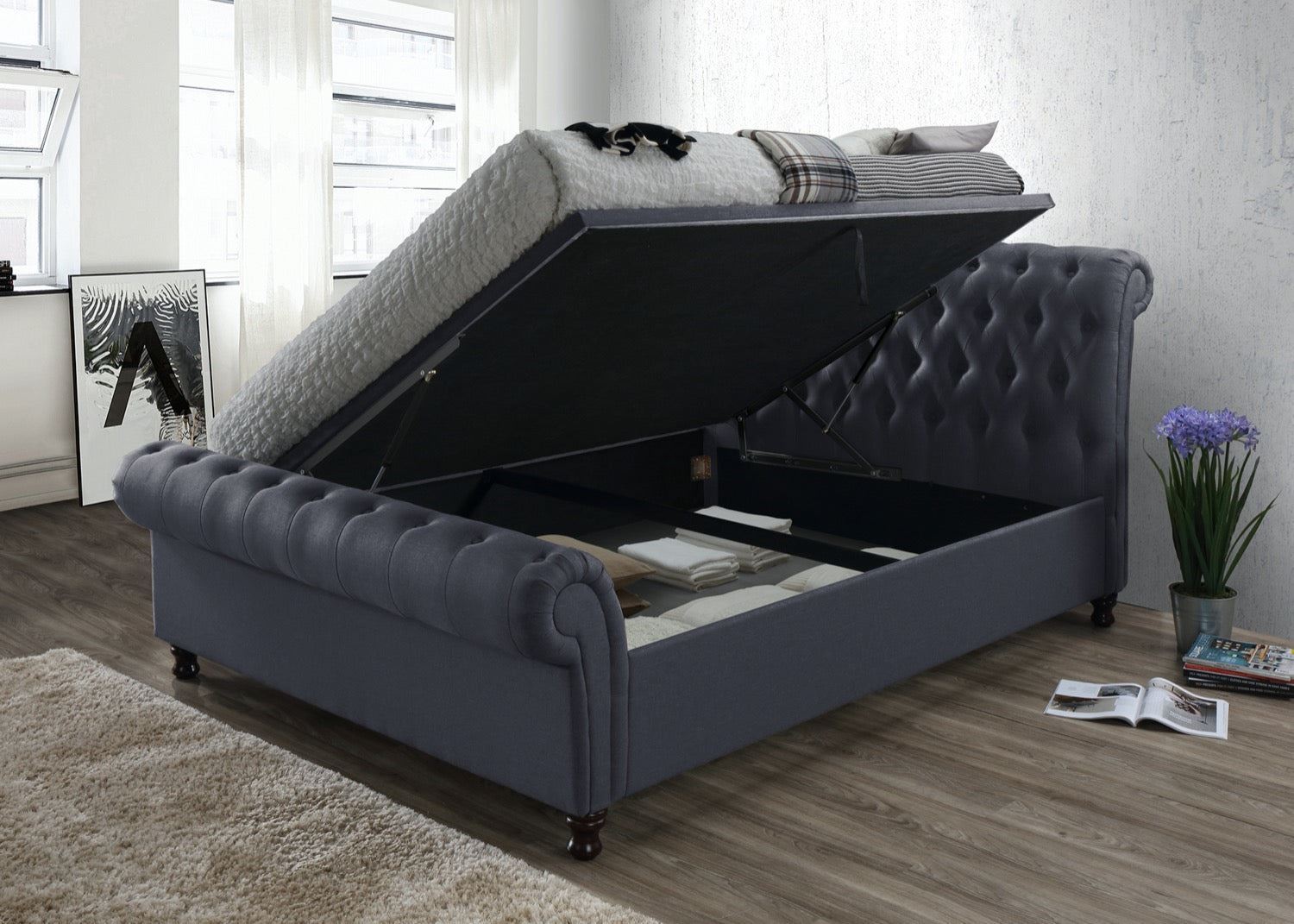 Castello Side Ottoman Bed Charcoal