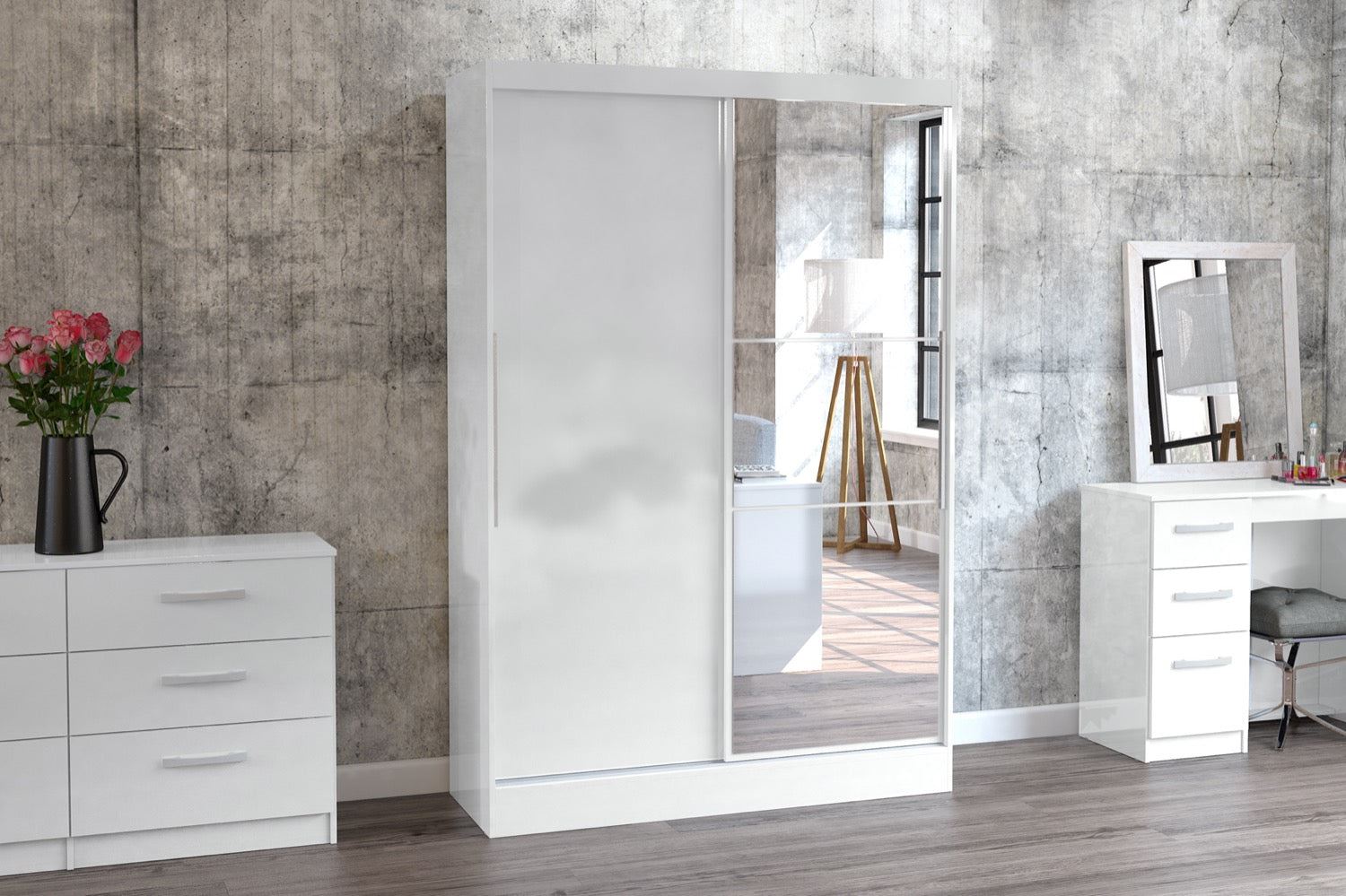 Lynx 2 Door Sliding Wardrobe With Mirror - White