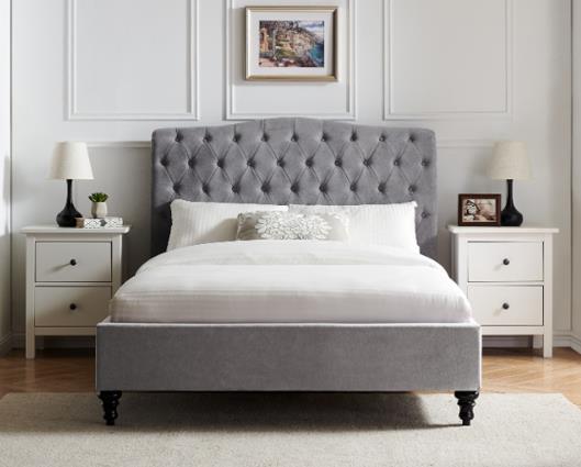 Rosa Fabric Bed - Light Grey