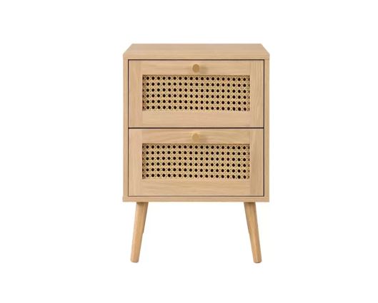 Croxley 2 Drawer Rattan Bedside - Oak