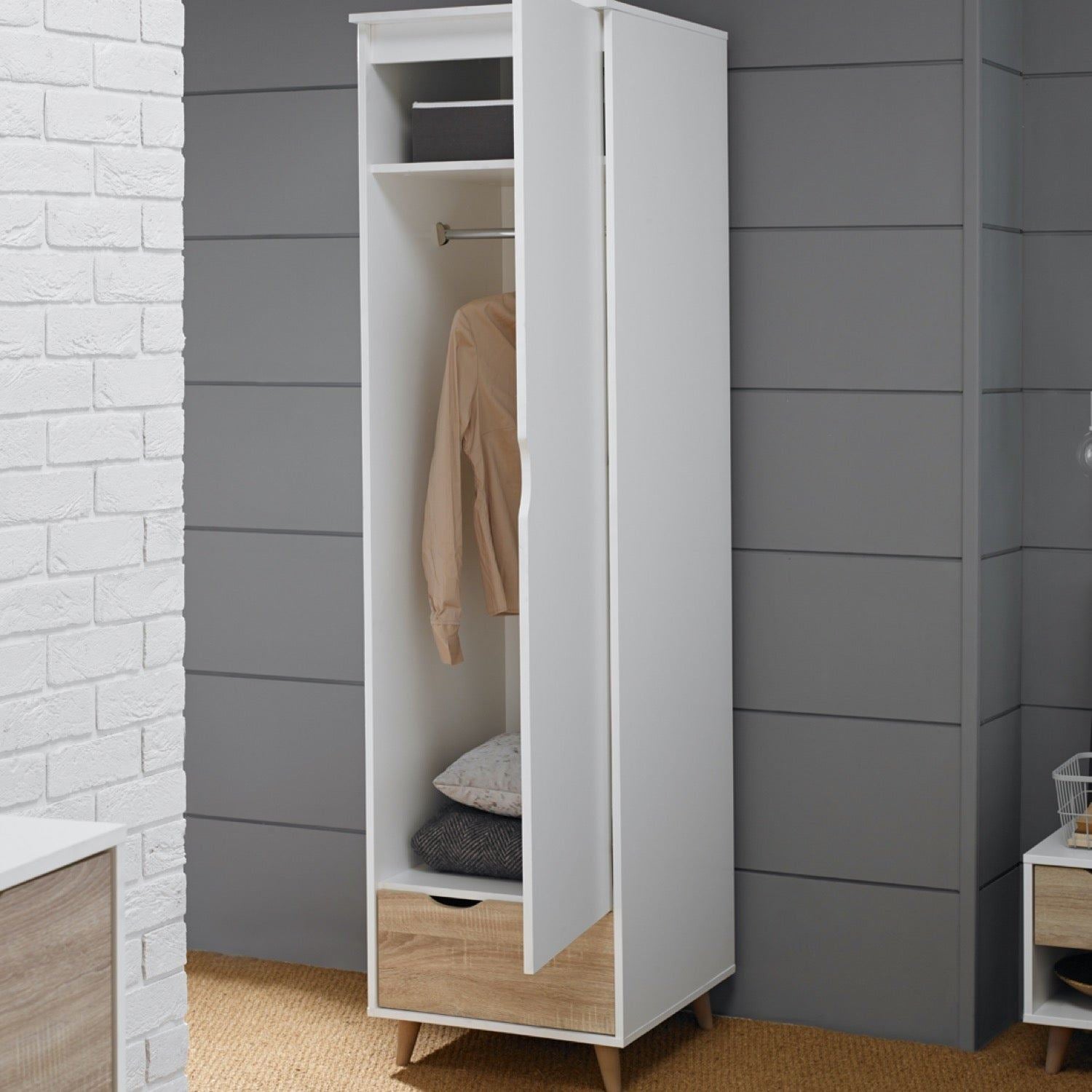 Stockholm 1 Door Wardrobe White - Oak