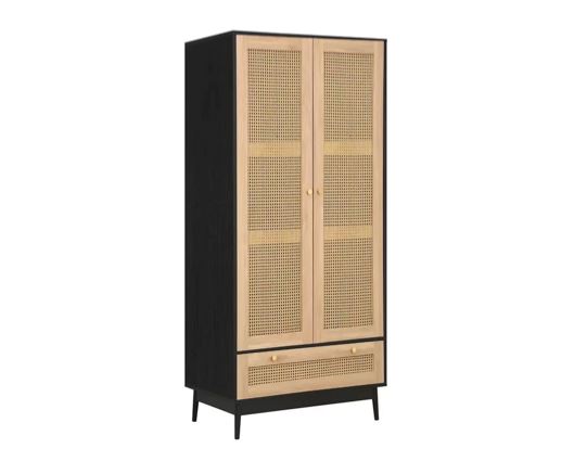 Croxley 2 Door 1 Drawer Rattan Wardrobe - Black