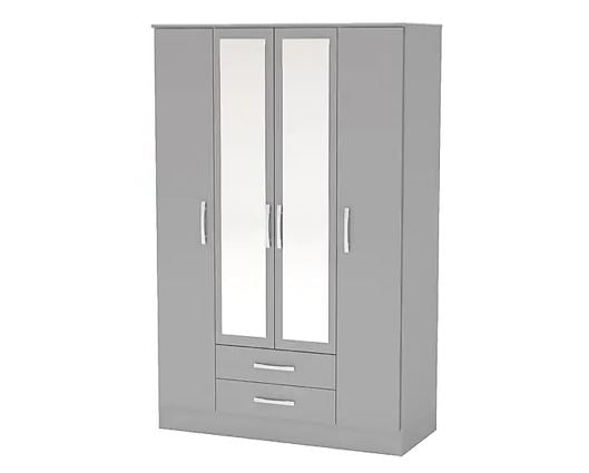 Lynx 4 Door 2 Drawer Wardrobe With Mirror - Grey