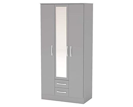 Lynx 3 Door 2 Drawer Wardrobe With Mirror - Grey