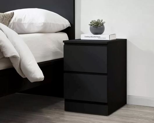 Oslo 2 Drawer Bedside - Black