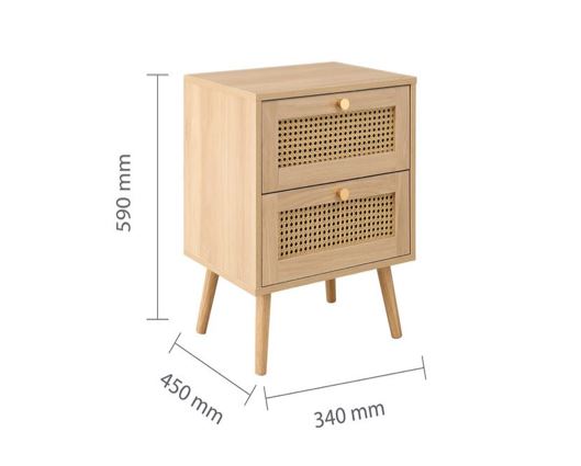 Croxley 2 Drawer Rattan Bedside - Oak