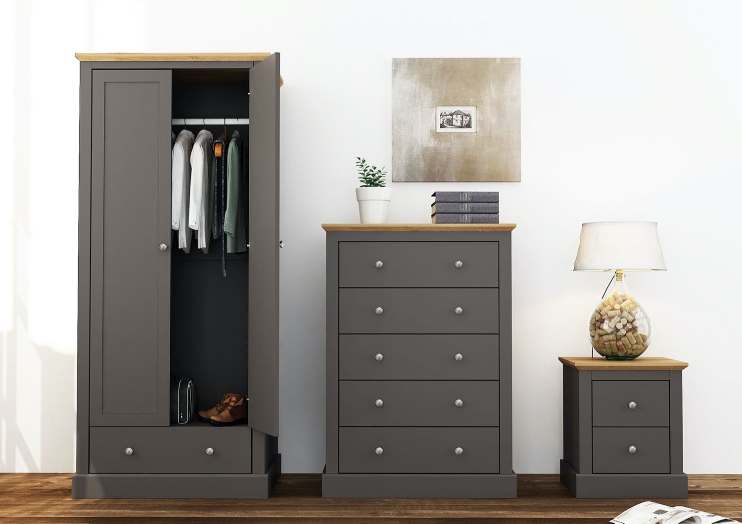 Devon 2 Door Wardrobe Charcoal - Grey