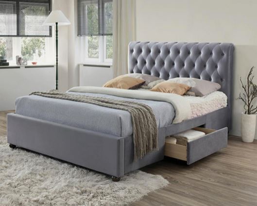 Marlow Bed Grey Velvet Fabric