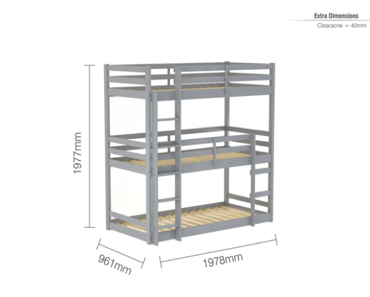 Tressa Triple Bunk Bed - Grey