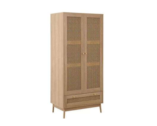 Croxley 2 Door 1 Drawer Rattan Wardrobe - Oak