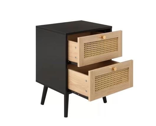 Croxley 2 Drawer Rattan Bedside - Black