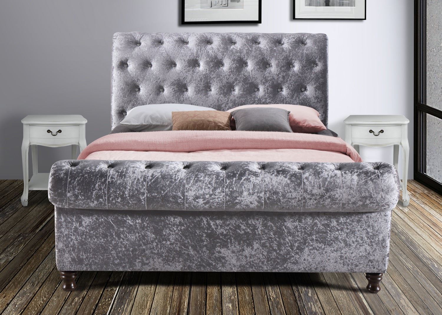 Castello Bed Steel Crushed Velvet