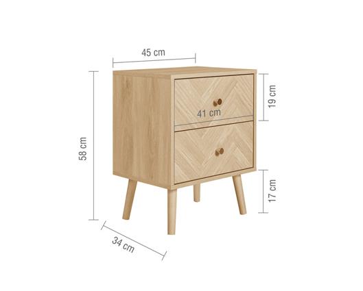 Herringford 2 Drawer Bedside - Oak