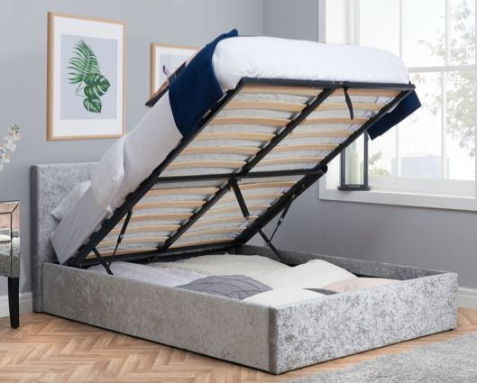 Berlin Ottoman Bed Steel Crushed Velvet