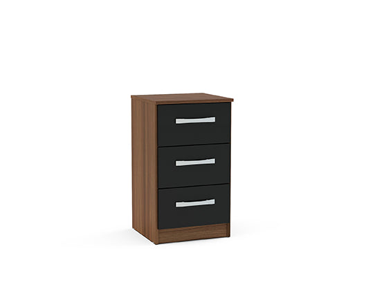 Lynx 3 Drawer Bedside - Black & Walnut