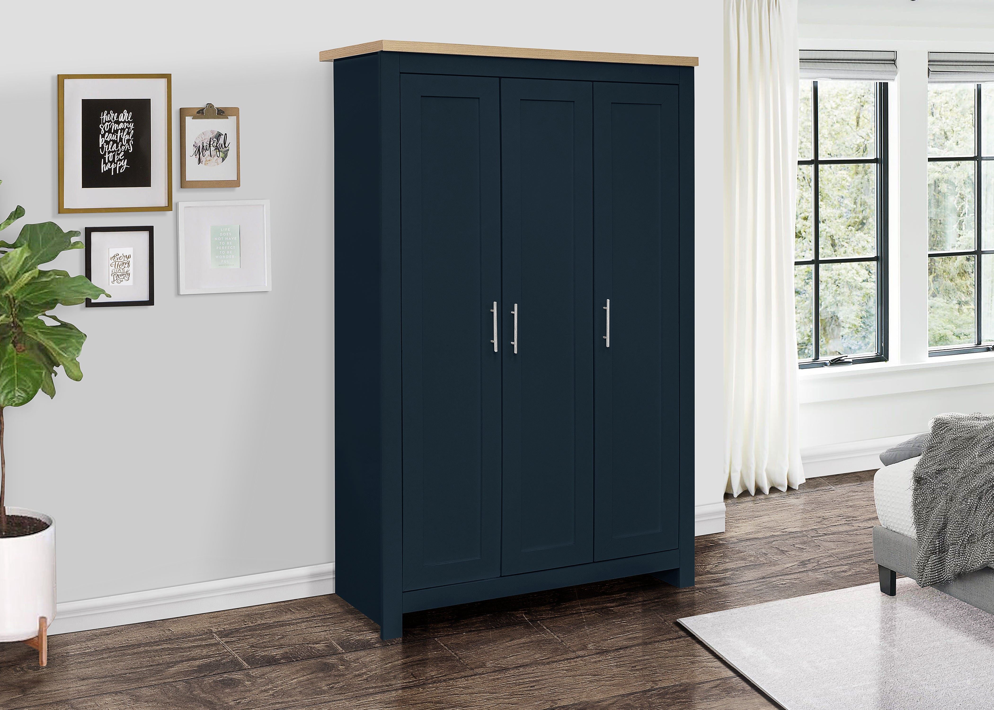 Highgate 3 Door Wardrobe - Blue/Oak