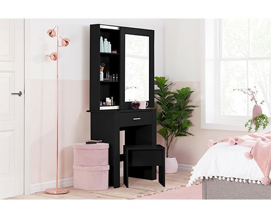 Evelyn 1 Drawer Sliding Mirror Dressing Table - Black