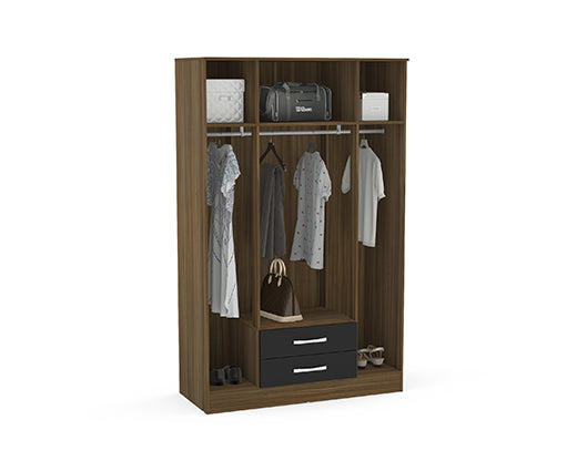 Lynx 4 Door 2 Drawer Wardrobe With Mirror - Walnut & Black