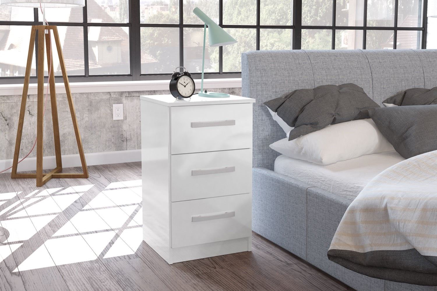 Lynx 3 Drawer Bedside - White