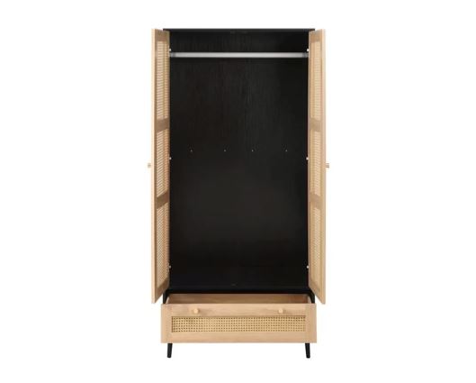 Croxley 2 Door 1 Drawer Rattan Wardrobe - Black