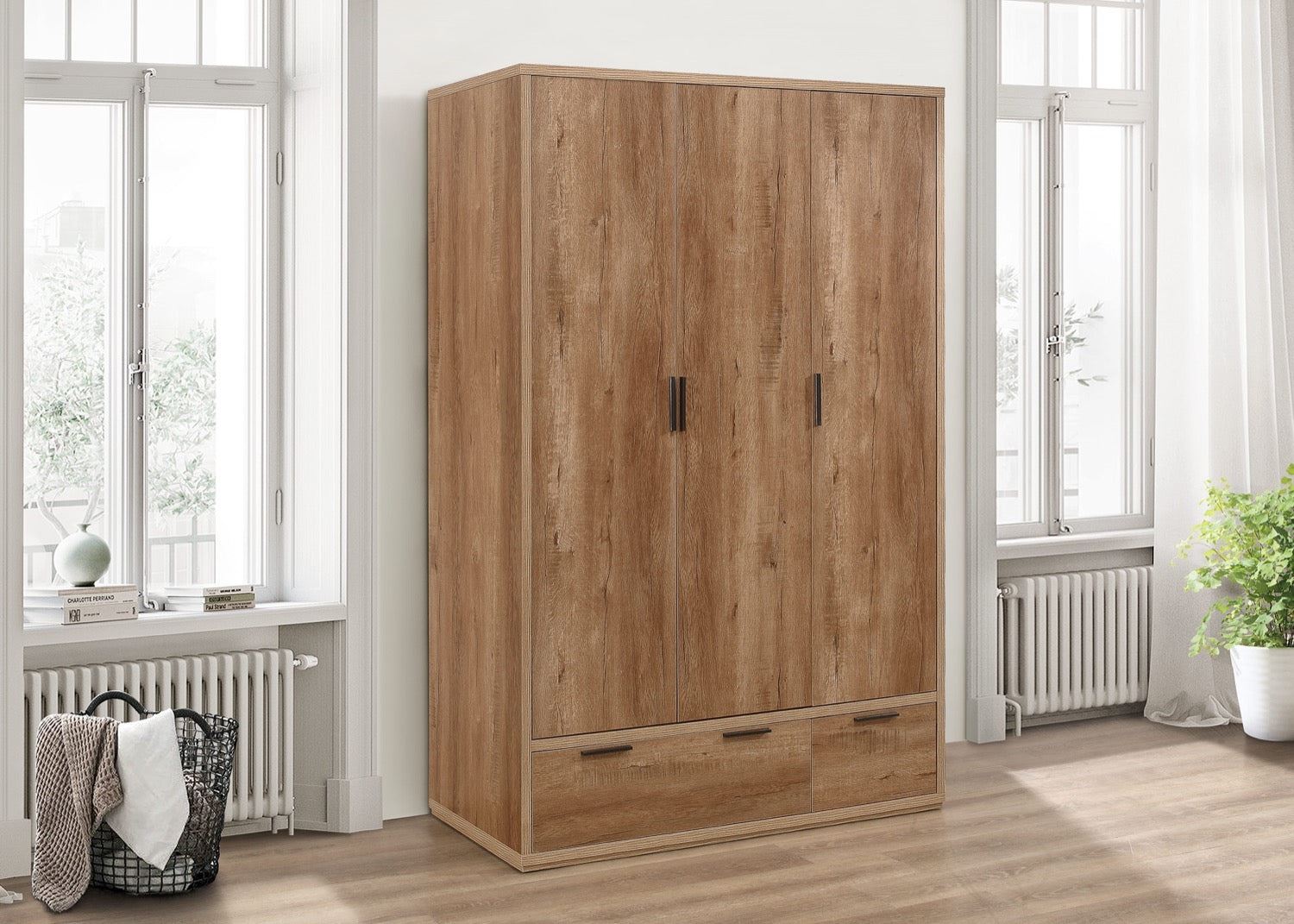 Stockwell 3 Door 2 Drawer Wardrobe - Oak