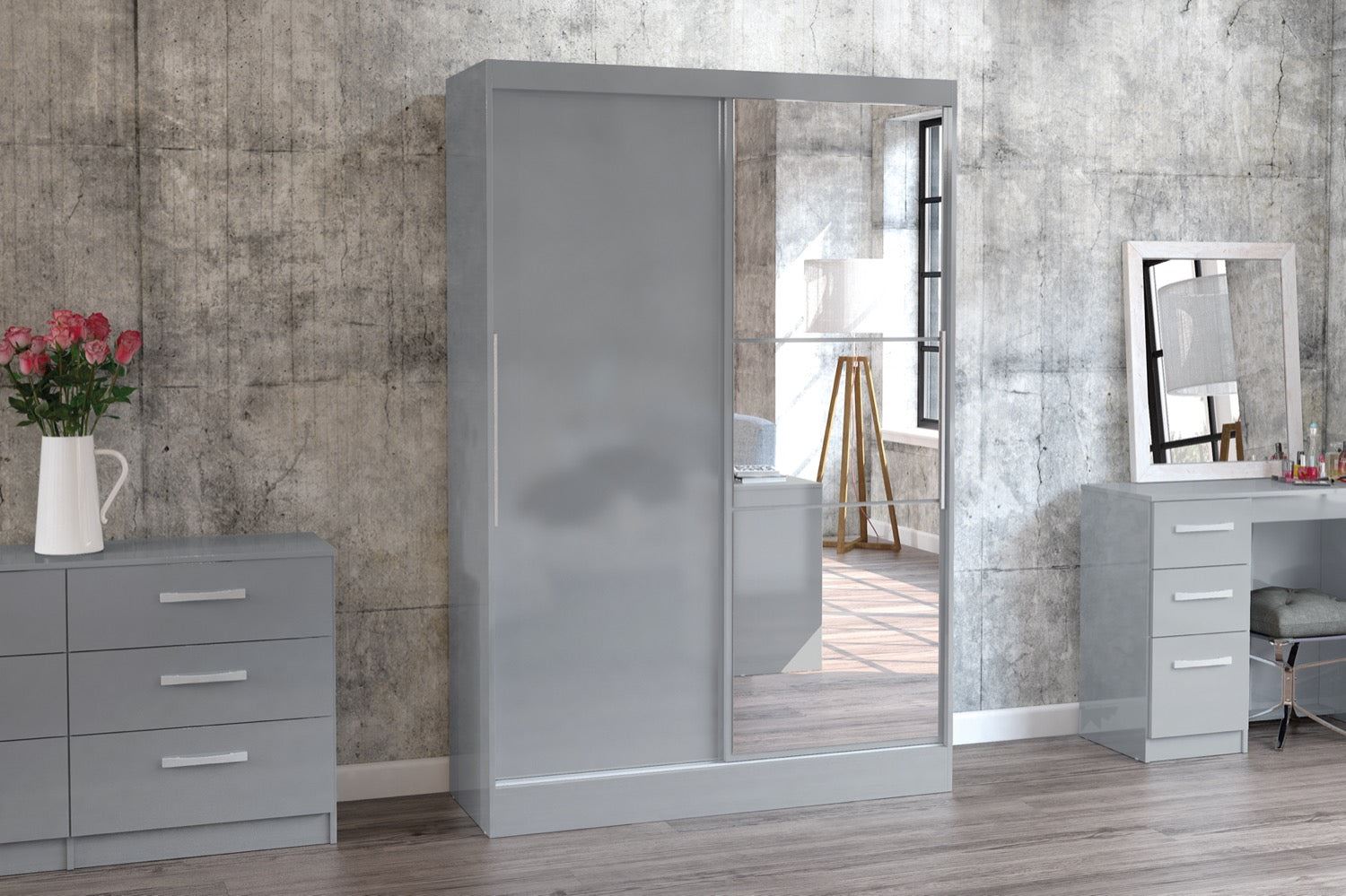 Lynx 2 Door Sliding Wardrobe With Mirror - Grey