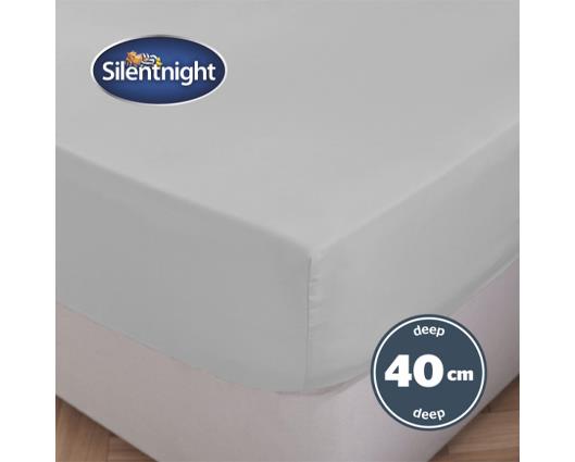 Double - Silentnight Pure Cotton Extra Deep Fitted Sheet - Silver