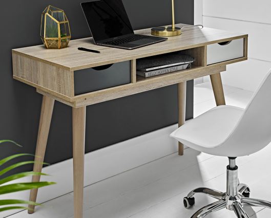 Scandi Desk Oak With And White Drawers - Grey