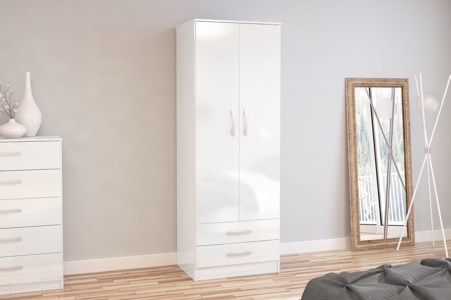 Lynx 2 Door Combi Wardrobe - White