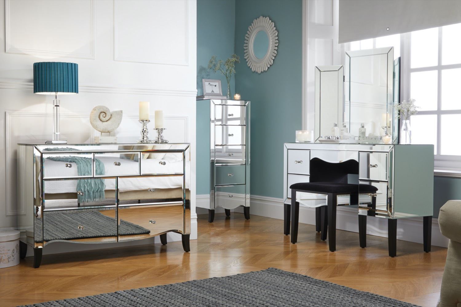 Palermo 4 Drawer Dressing Table - Mirrored