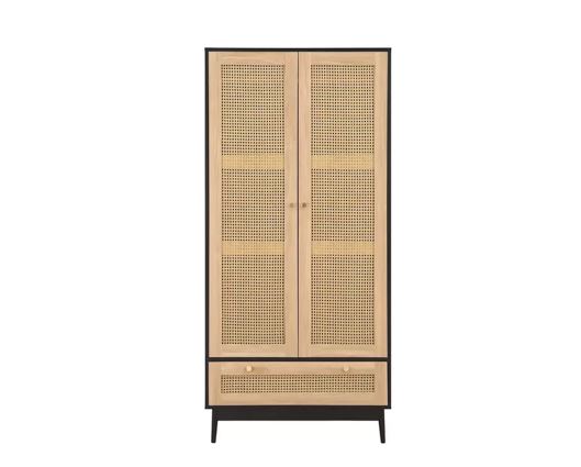 Croxley 2 Door 1 Drawer Rattan Wardrobe - Black