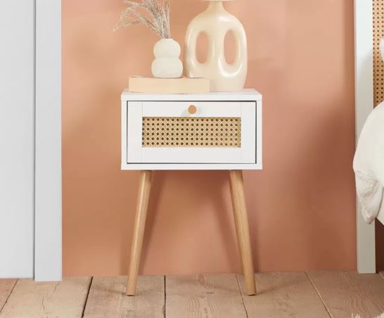 Croxley 1 Drawer Rattan Bedside - White