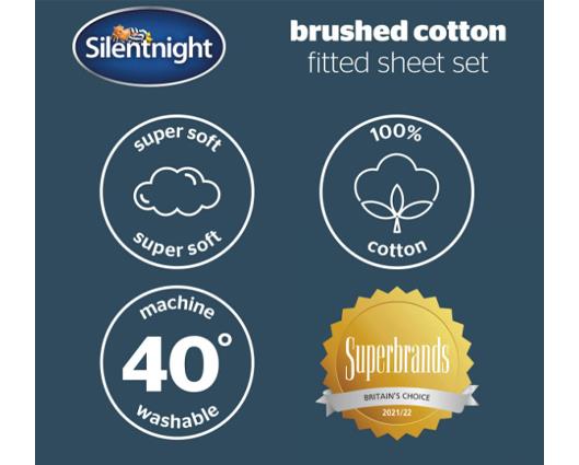 Double - Silentnight Brushed Cotton Fitted Sheet and Pillowcase Set - Charcoal