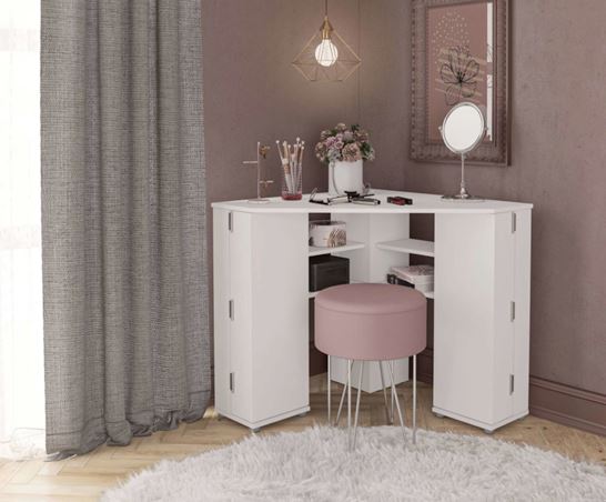 Olivia Corner Dressing Table With Storage - White